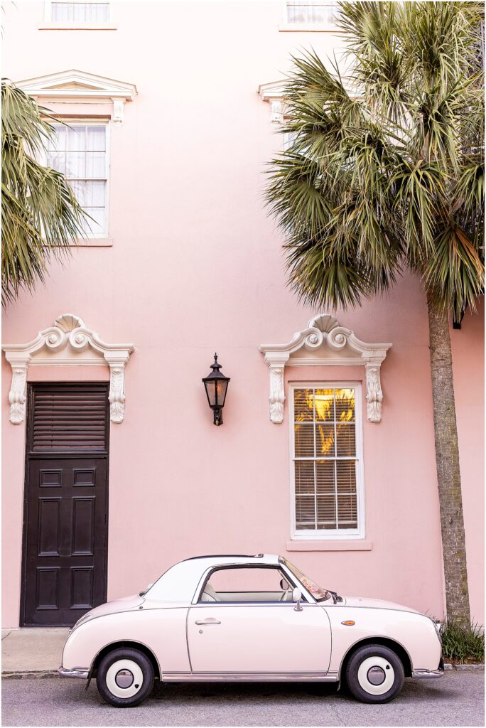 The Pink Figgy parked outside of The Mills House in Charleston, SC.