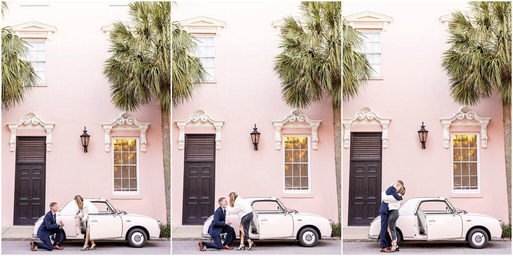 Taylor’s emotional reaction as Matt proposes during their Taylor Swift–inspired engagement.
