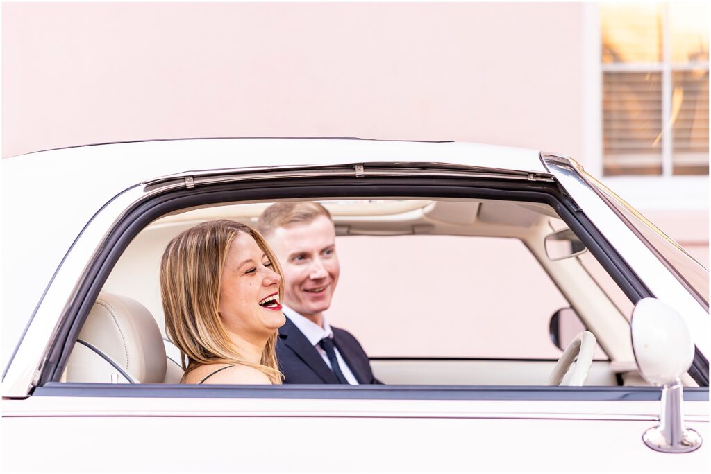 Candid moment of Matt and Taylor laughing together after their engagement.