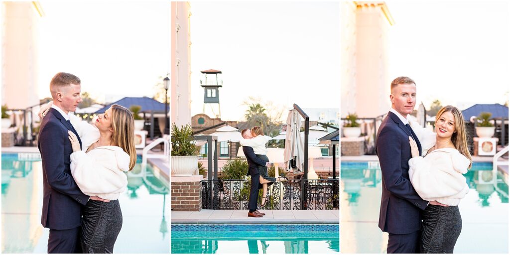 Rooftop engagement photos at The Mills House in Charleston, SC. 