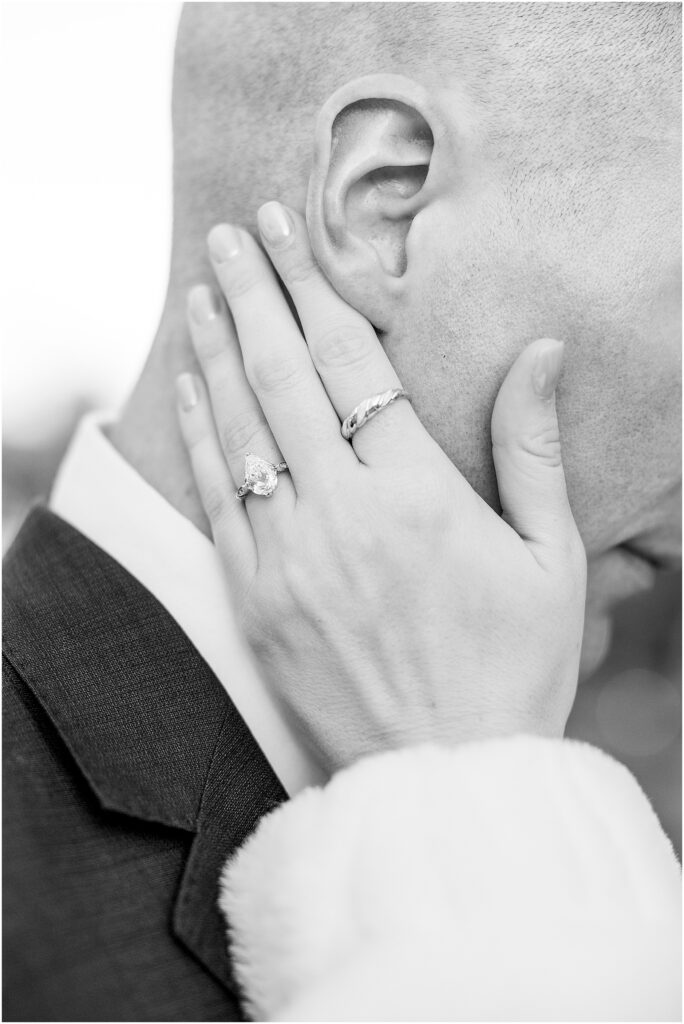 Engagement ring detail photographed during a Charleston proposal.