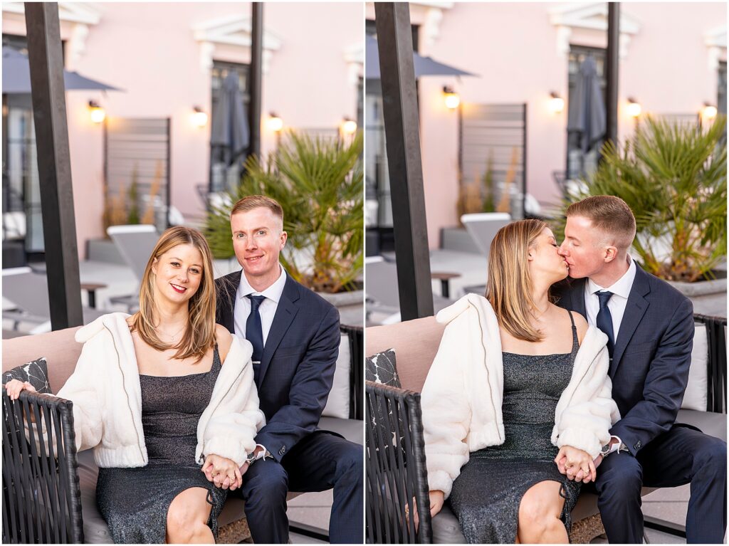 Candid portrait of Matt and Taylor enjoying the moment after getting engaged.