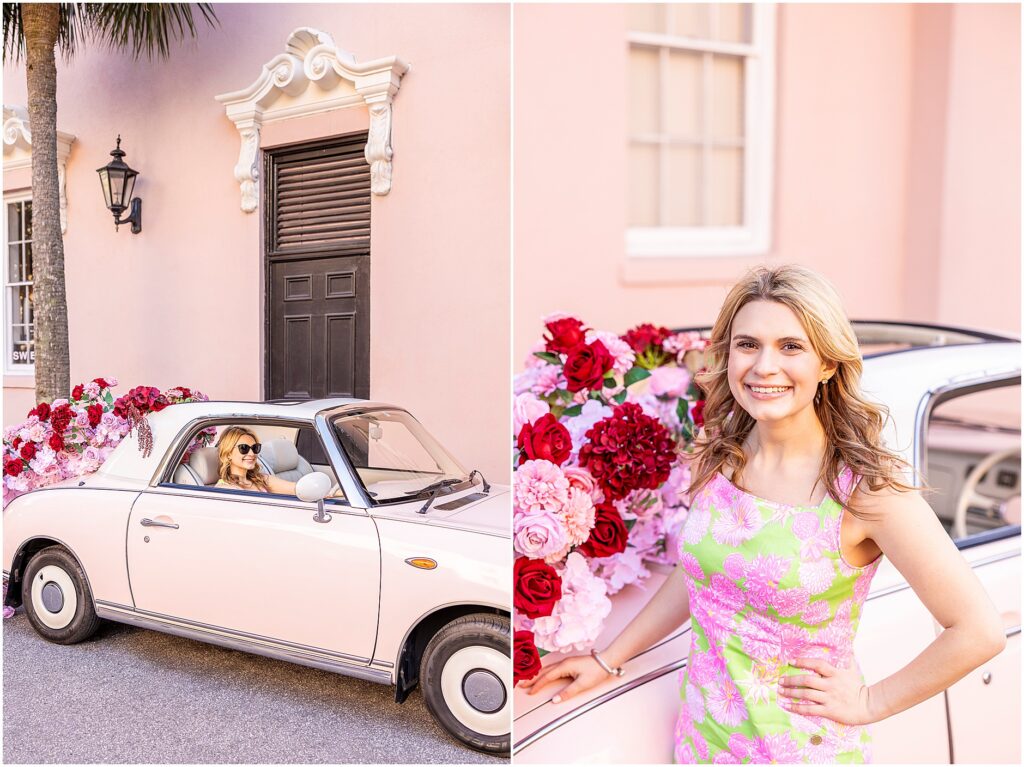 Fun individual and pet mini session in Charleston at The Mills House with The Pink Figgy styling and blooms from The Charleston Petal.
