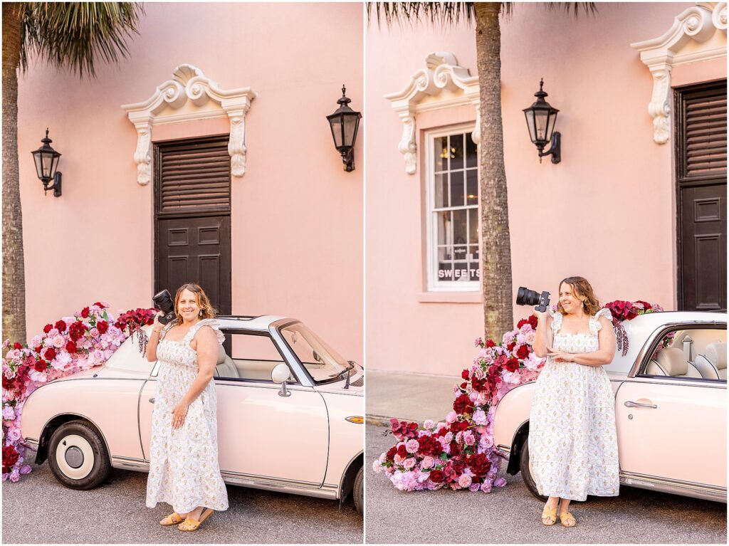 Portraits combining family and branding at The Mills House Hotel Charleston with styling from The Pink Figgy and floral design by The Charleston Petal.