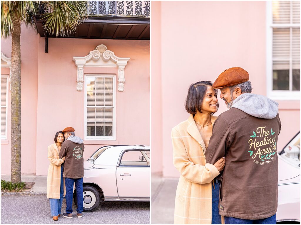 Pink Figgy anniversary session capturing love and laughter at The Mills House Charleston.
