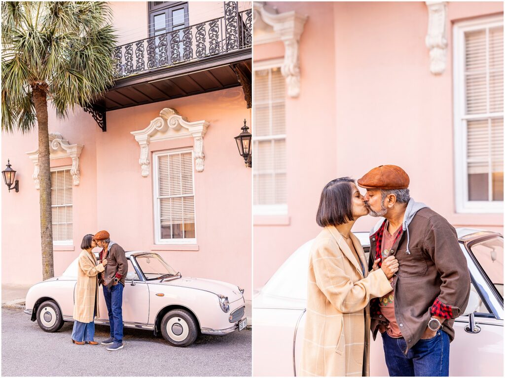 25th wedding anniversary couple enjoying a romantic morning in Charleston, SC.