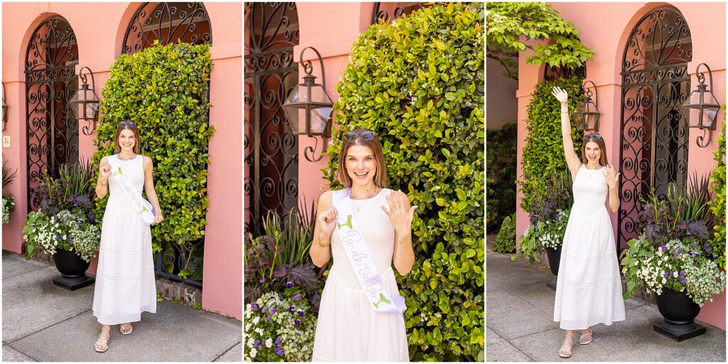 Charleston bachelorette photoshoot with stylish sundresses and colorful city backdrop