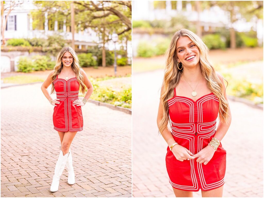 Charleston senior session in Washington Square Park with garden setting