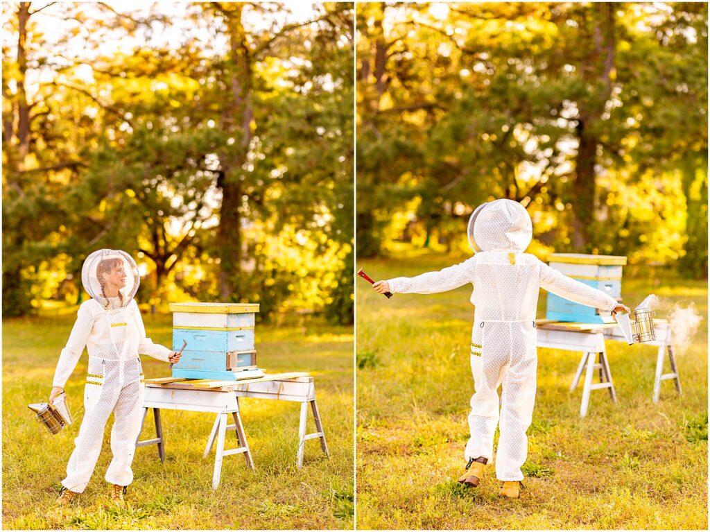 Behind the scenes brand photoshoot for e-commerce beekeeping apparel in Folly Beach, South Carolina