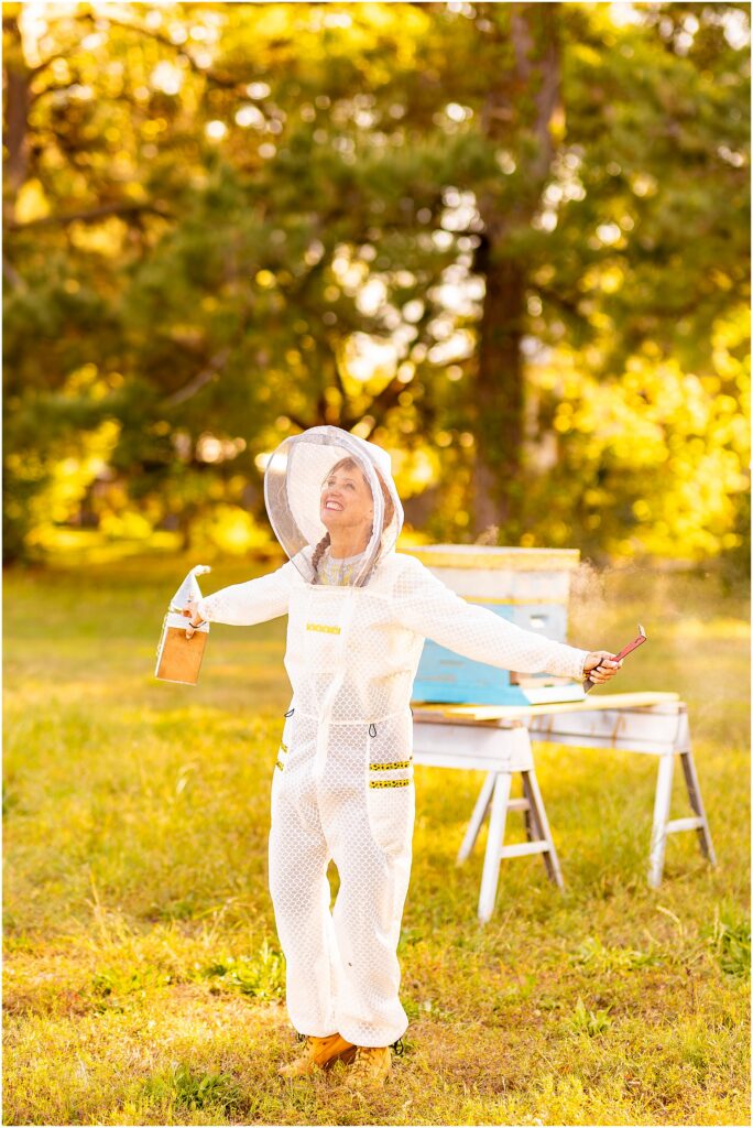 Fun and playful Charleston brand photography session for beekeeping apparel brand Jeometry Beewear™