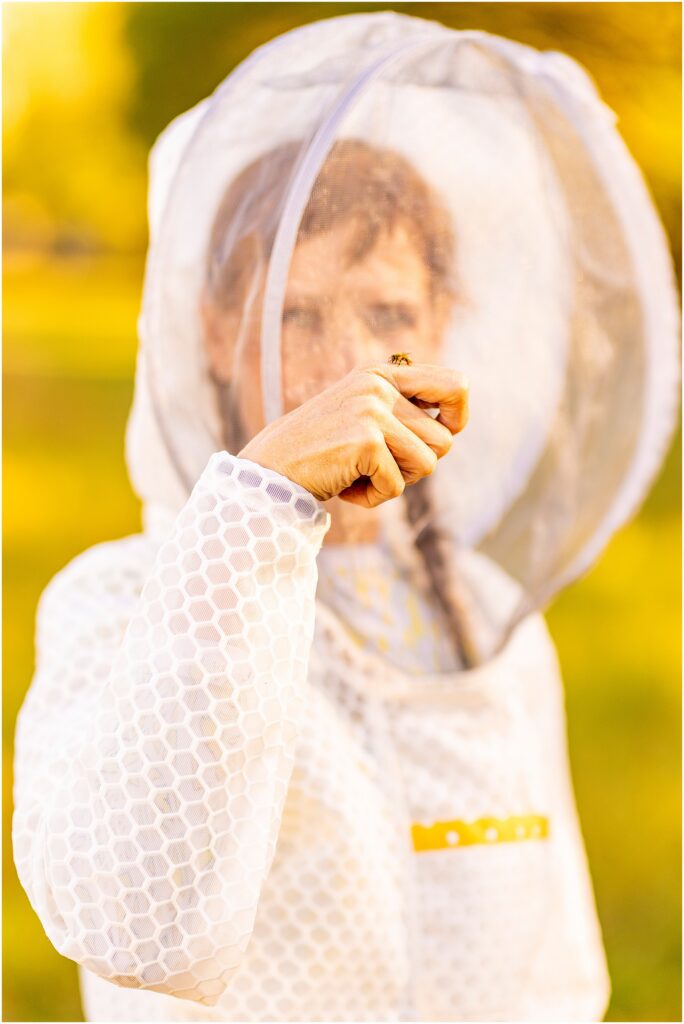 Close-up detail of beekeeping suit fabric and design Jeometry Beewear™