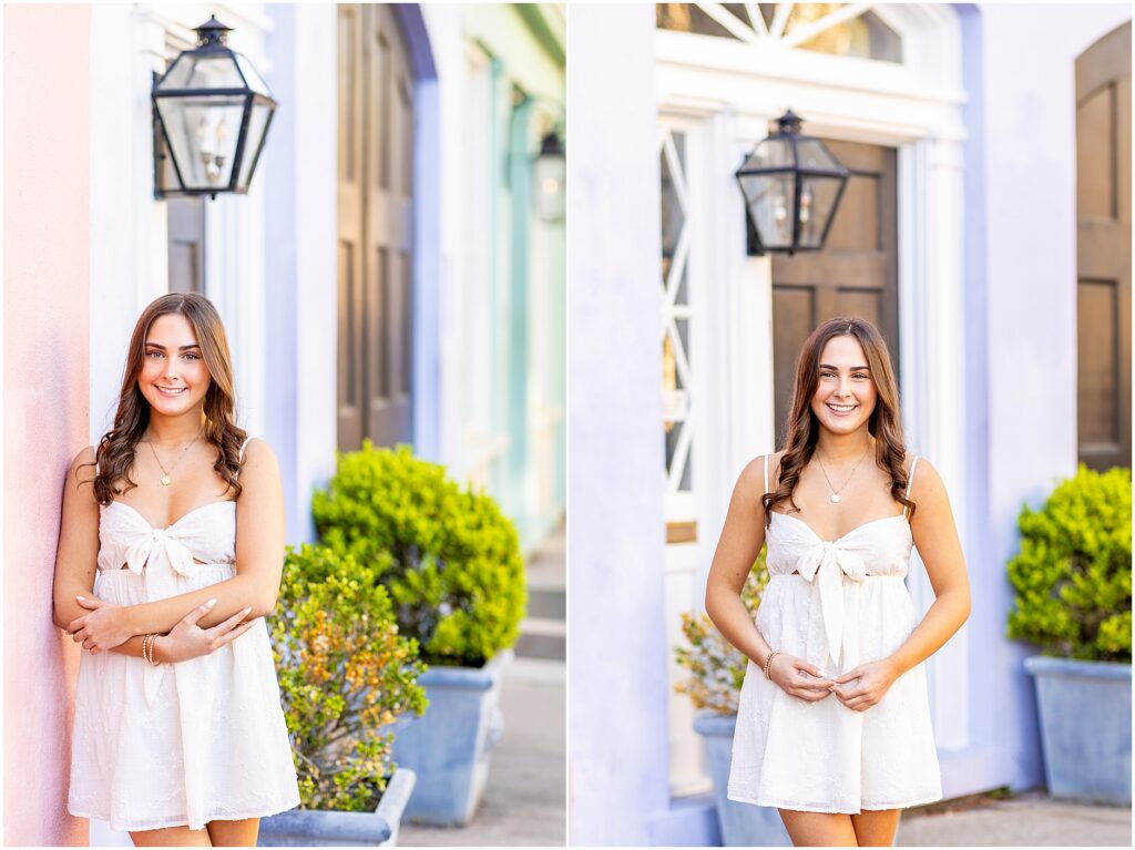 Rainbow Row senior photos in Charleston with a high school senior from Boston