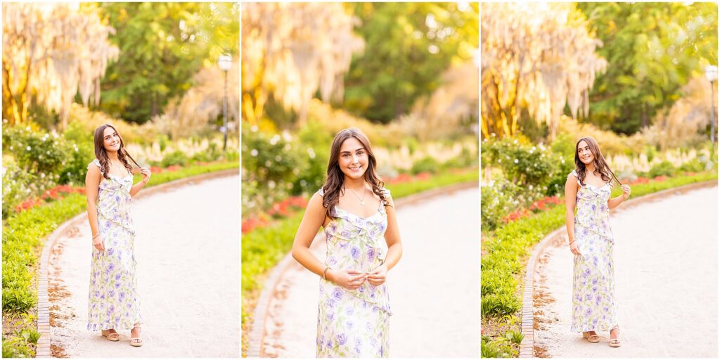 Hampton Park in Charleston South Carolina providing a garden-inspired backdrop for high school senior photos