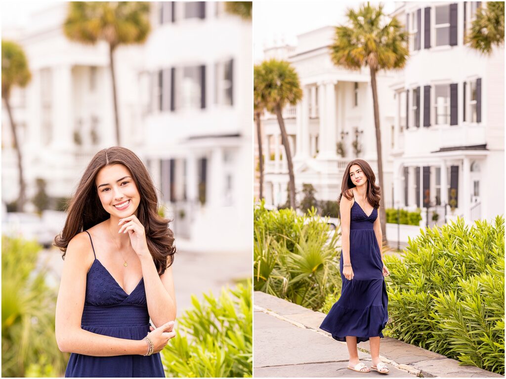 High school senior walking along The Battery in Charleston South Carolina