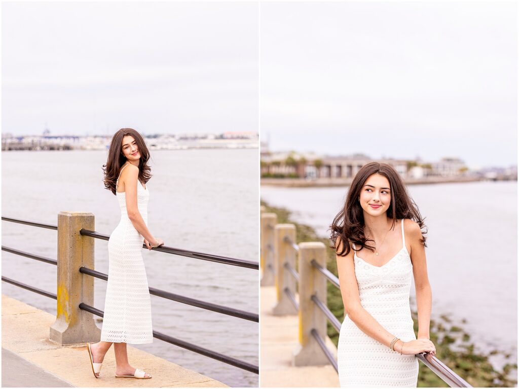 Charleston senior portraits with coastal views at The Battery