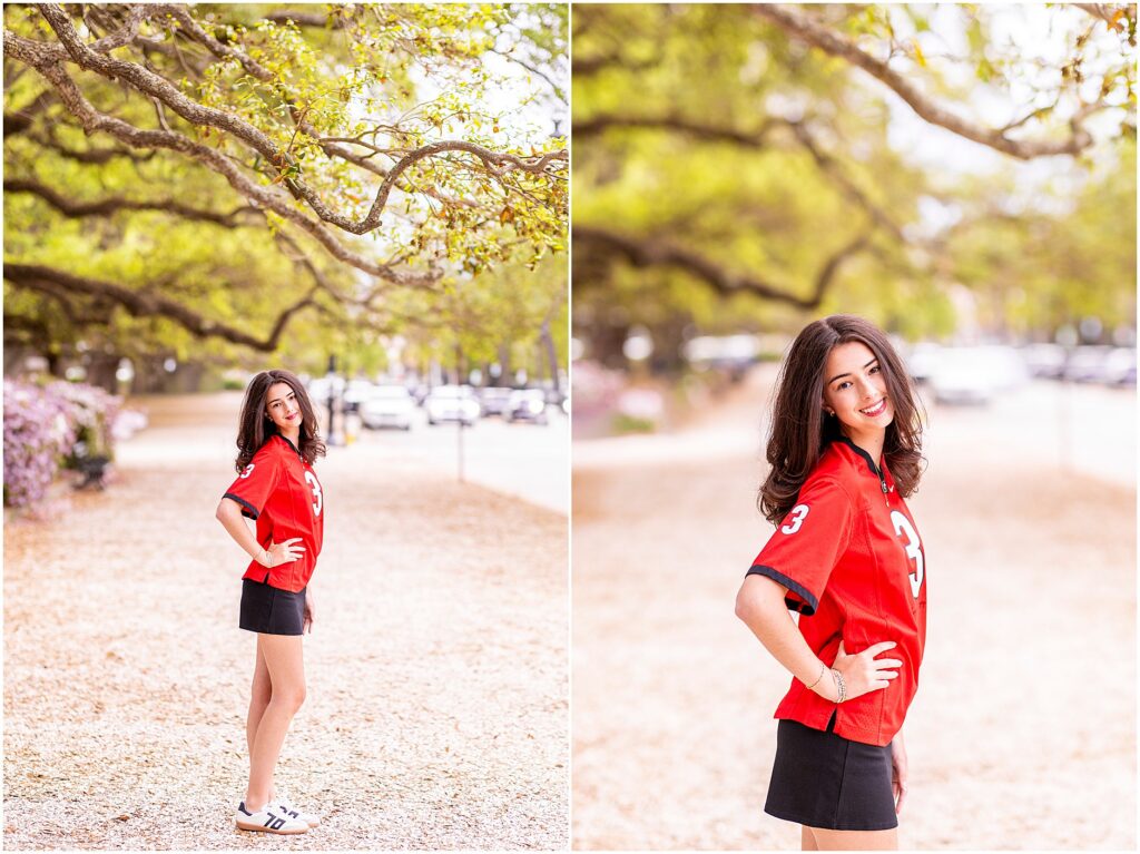 Candid senior portrait in Charleston SC with natural light and joyful expression