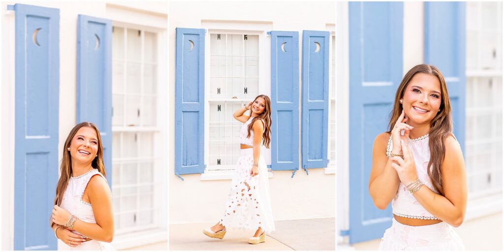 Soft and glowy senior photos on Tradd Street in Charleston, South Carolina