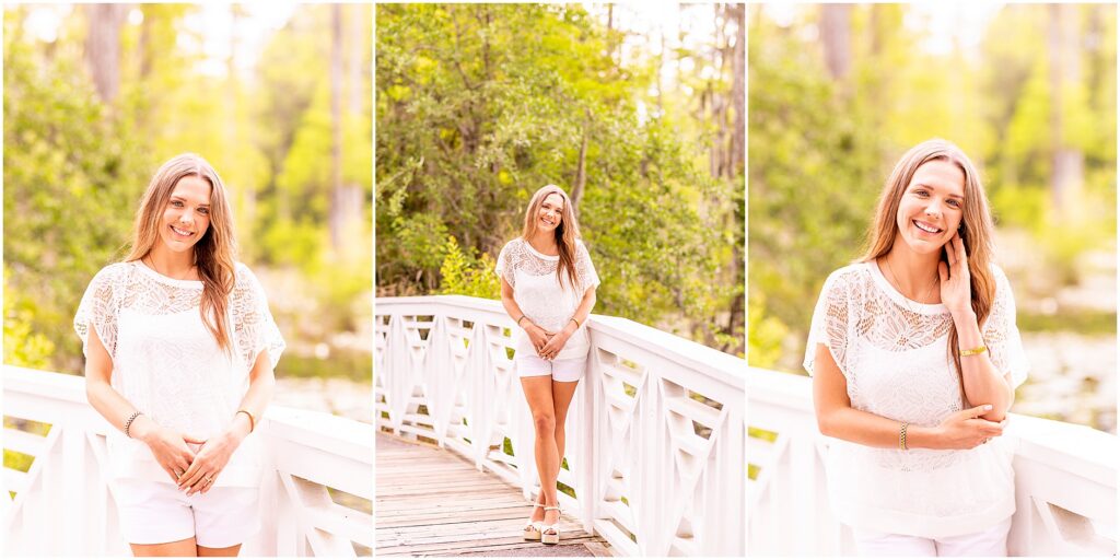 Joyful senior photos at Cypress Gardens of a Charleston Southern University nursing school graduate 