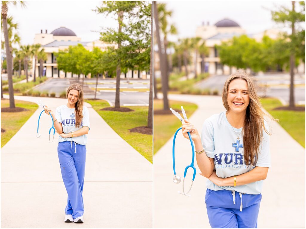 Nursing student holding medical tools during her graduate session at Charleston Southern University