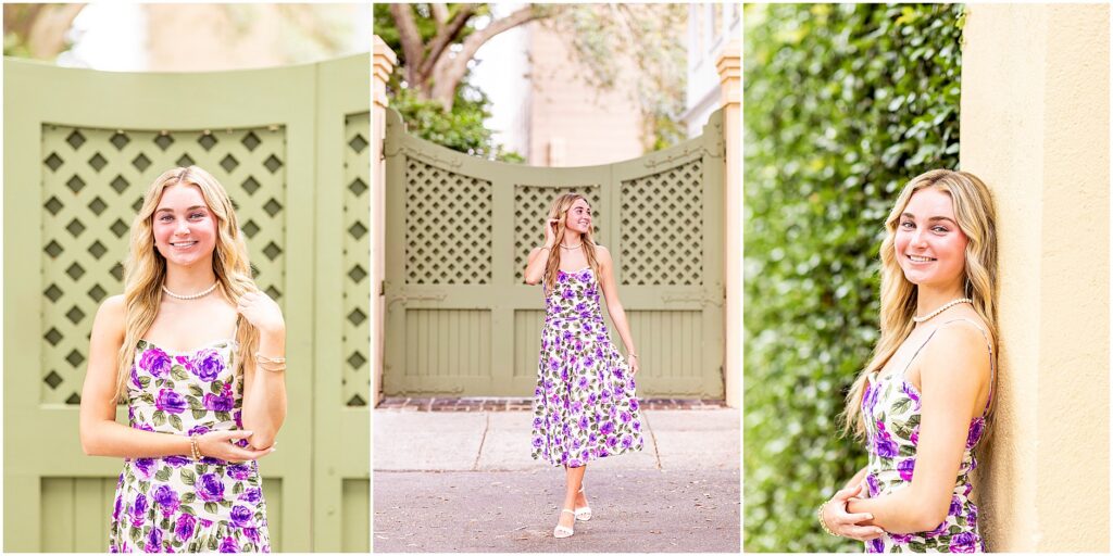 Remington laughing during her destination senior session in downtown Charleston.