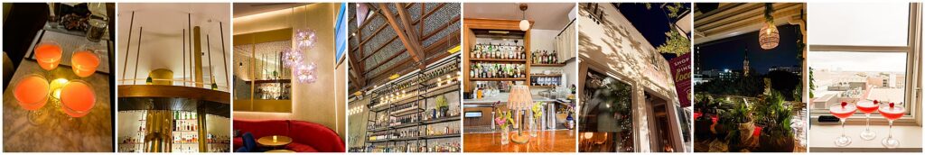 Collage of Charleston rooftop bars, cocktail lounges, wine bars, and nightlife destinations throughout downtown Charleston.