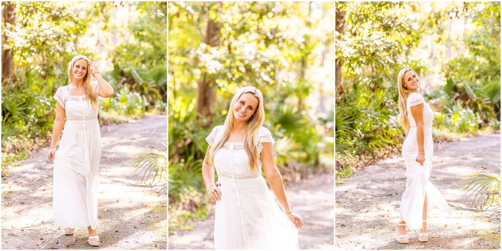 Senior girl posing outdoors with Spanish moss and Lowcountry trees in Charleston SC